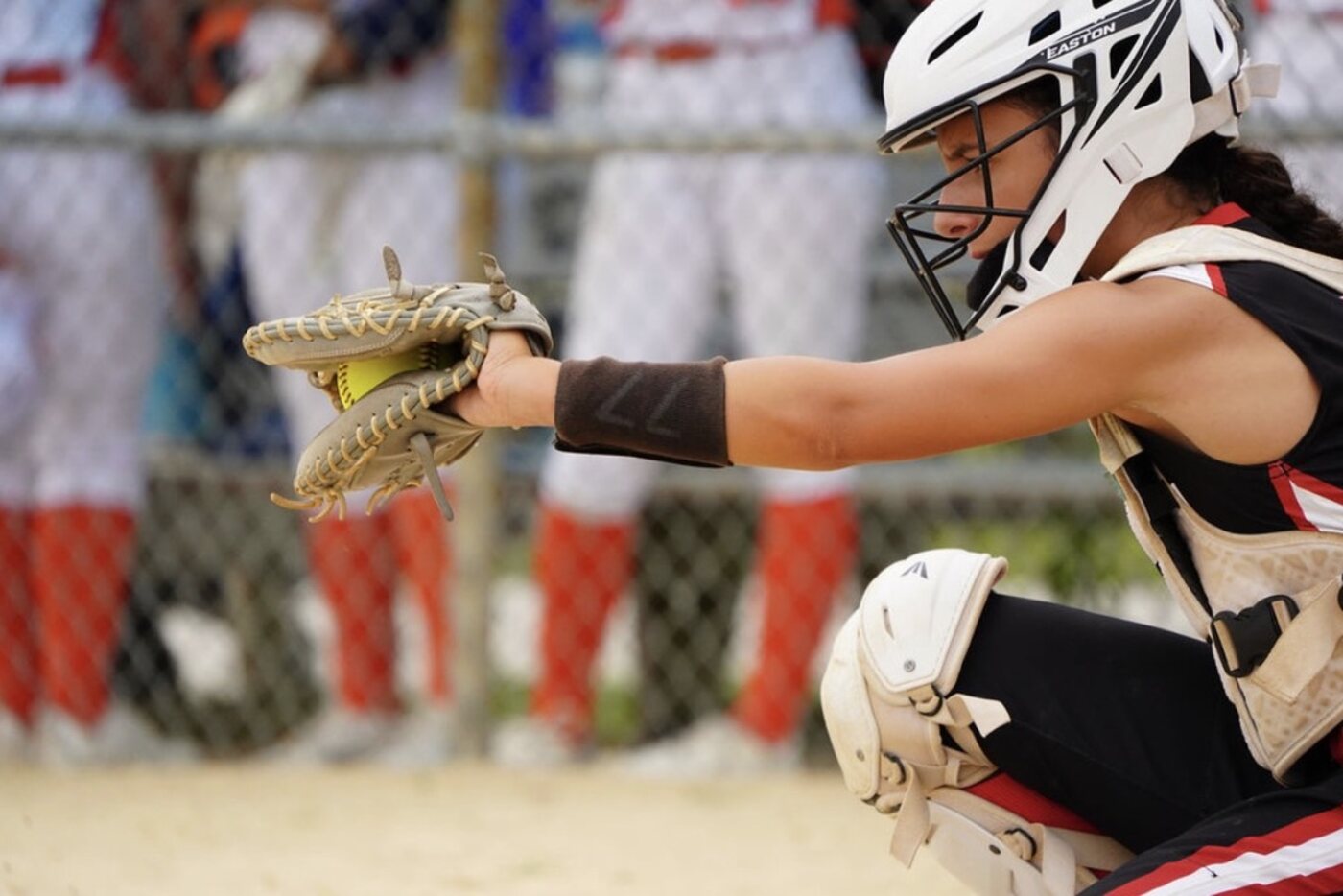 A Pistols catcher receiving a pitch